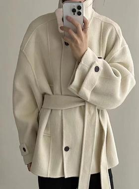 FN爱与南希2024秋冬新款设计感中长款立领双面羊绒毛呢外套41071