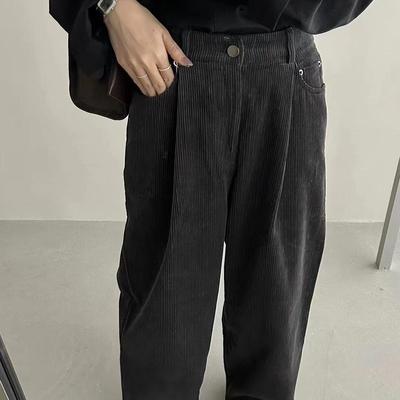 FN高腰显瘦半松紧灯芯绒直筒裤女