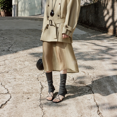 V领天丝薄纱无袖叠穿开叉连衣裙