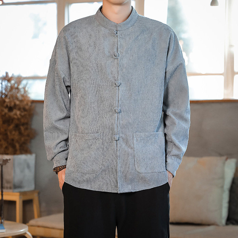 中式改良唐装中国风男装毛呢长袖衬衫复古茶服大码中山装夹克外套