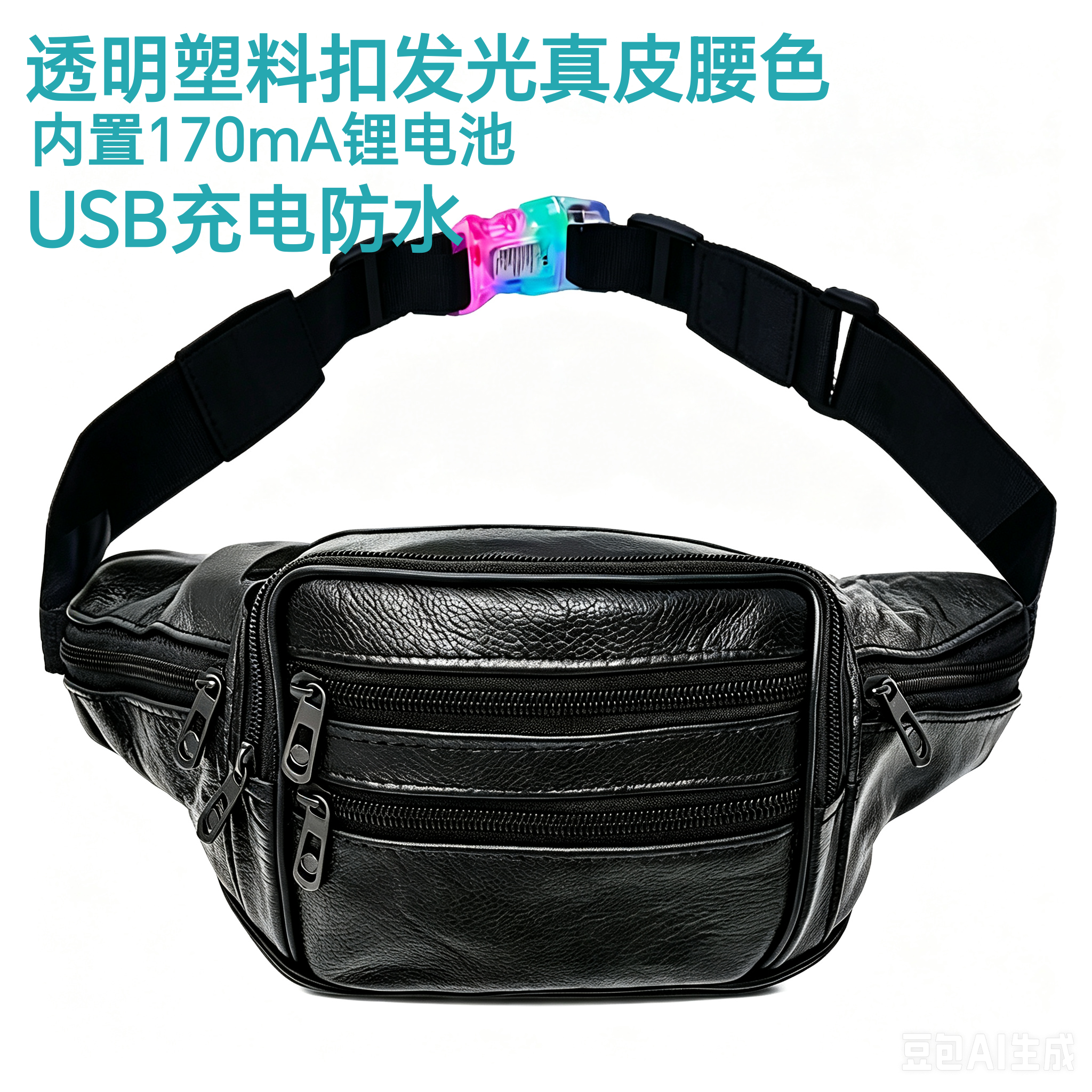 透明塑料LED发光扣真皮运动腰包充电防水用于户外夜晚运动安全