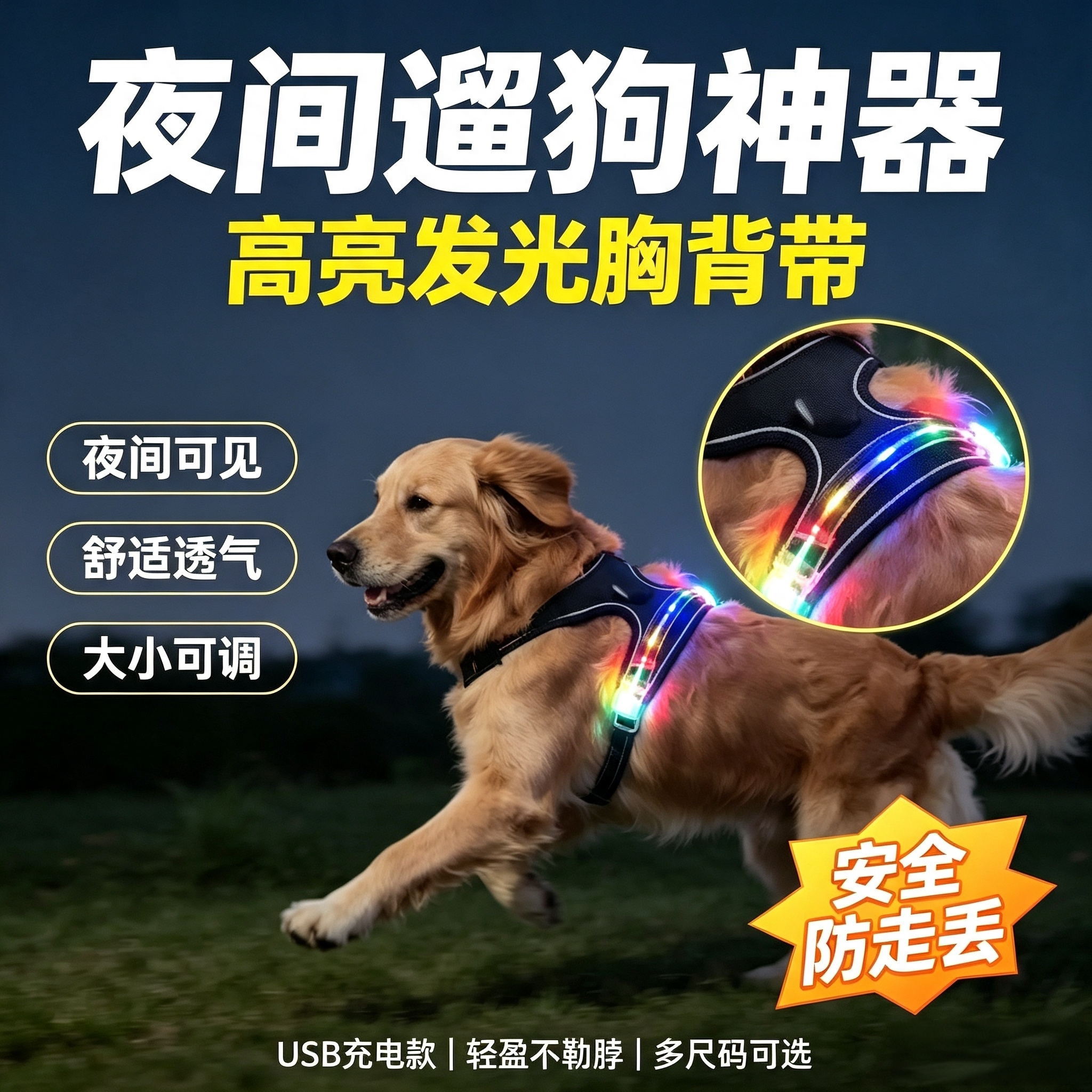 防爆冲炫彩发光狗胸背带
