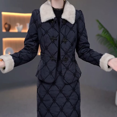 加厚保暖小香风棉衣连衣裙两件套2025冬季新款显瘦今年流行爆款