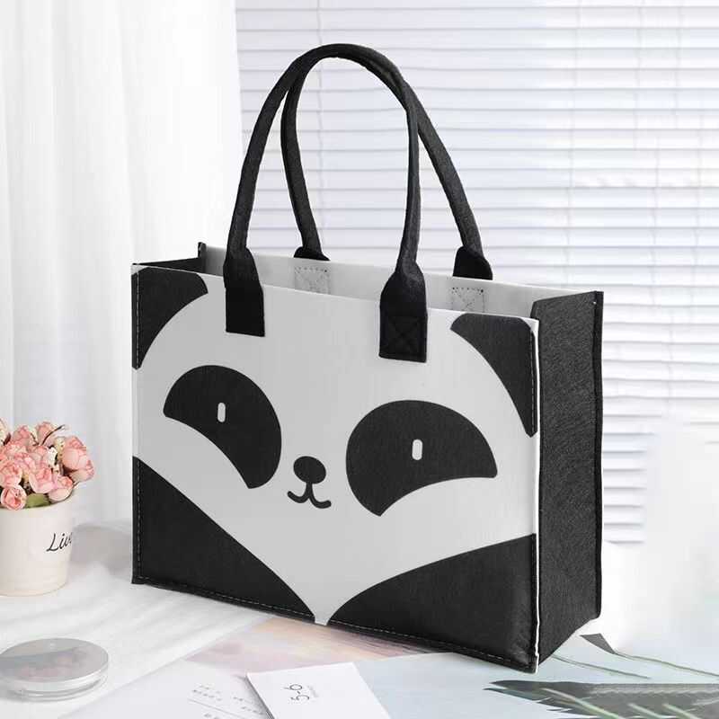 国潮邮政熊猫花花毛毡包包手提袋托特包通勤女包单肩手拎包礼品袋