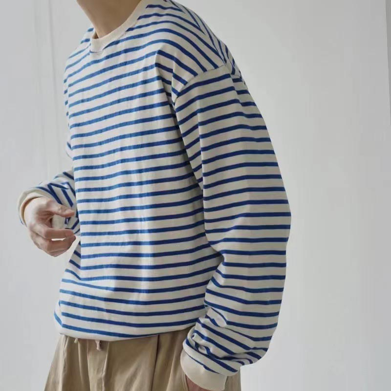 经典重磅300g纯棉复古蓝白T恤