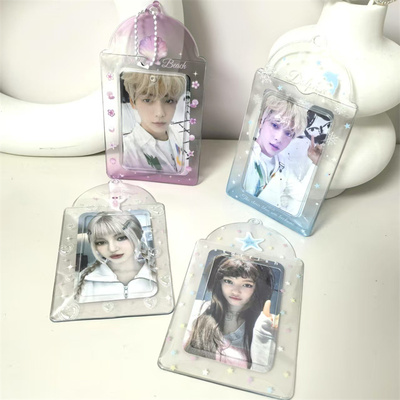 原创PVC透明卡夹卡套3寸保护套学生追星小卡挂件收纳套卡膜ins风
