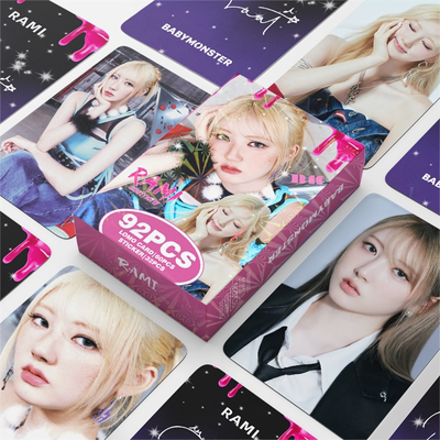 92张babymonster申厦蓝DRIP小贴纸ASA明星非正版自印LOMO小卡RAMI