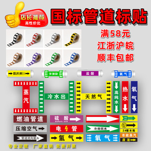 国标管道标识 反光膜管路标识箭头流向色环不干胶贴纸标签