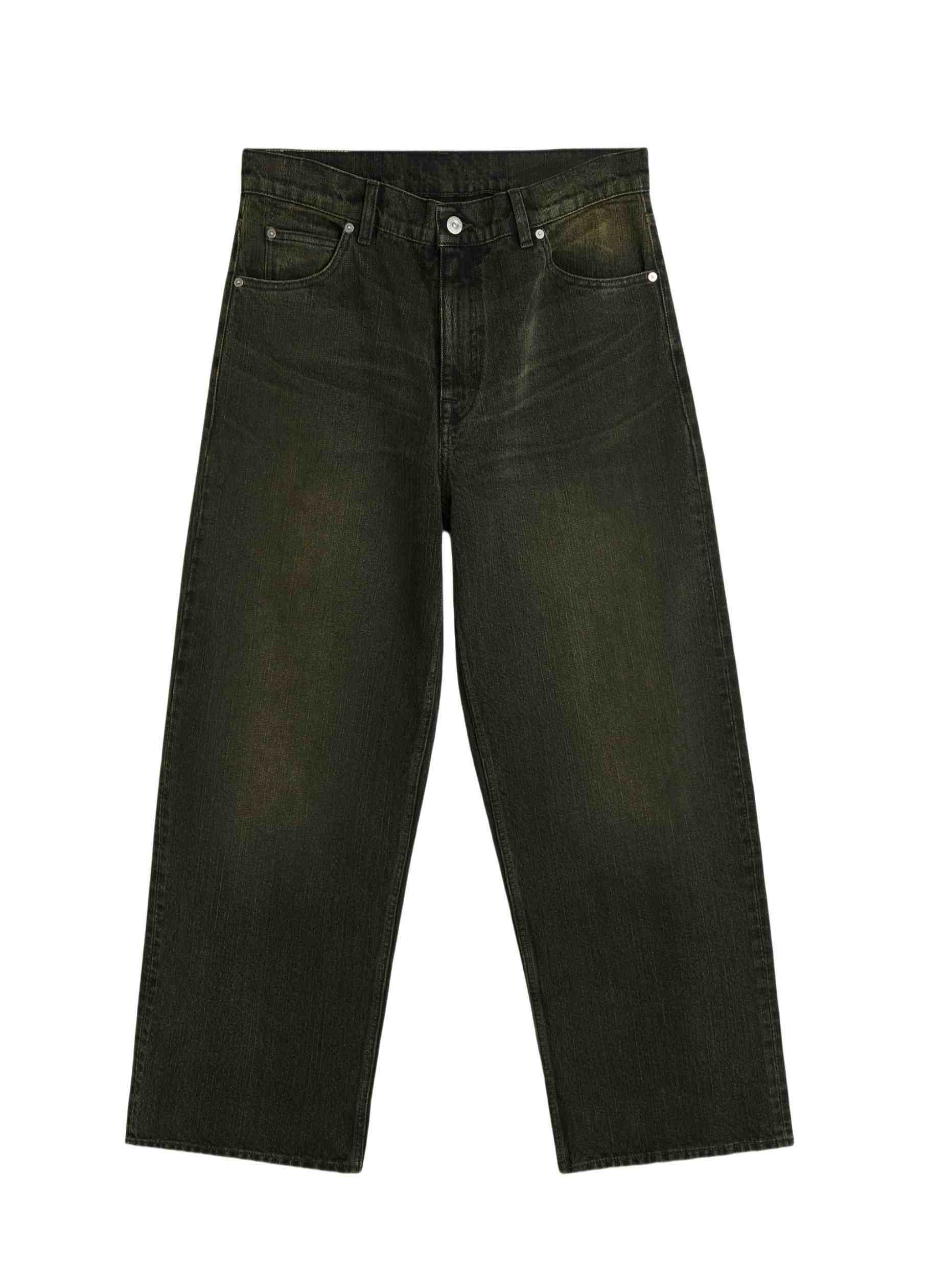 thumbnail for Our Legacy style New three-dimensional cut black gauze twill jeans with washed loose wide-leg trousers