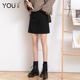 黑色短裙女秋冬2025新款 毛呢半身裙 高腰显瘦一步裙包臀A字裙大码