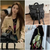 刘亦菲同款 现货 SusanGan25新款 黑色logo撞色抽绳双肩包旅行包