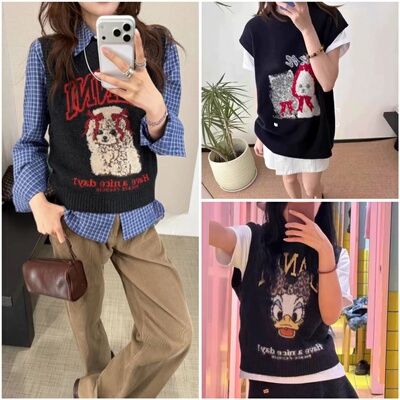 秒发 | SusanGanI25秋冬新款字母唐老鸭心形小狗图案圆领马甲背心