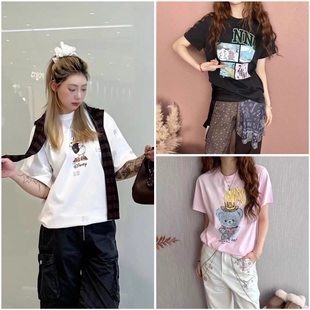 秒发 SusanGani126ss春夏新款 小众动漫小鸭印花圆领宽松短袖T恤