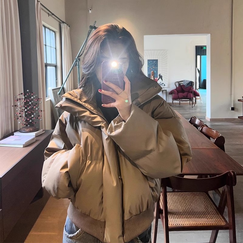 PU皮羽绒棉服女冬季新款修身