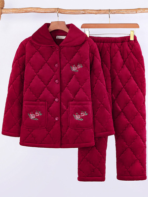 昂哲睡衣女珊瑚绒夹棉家居服套装