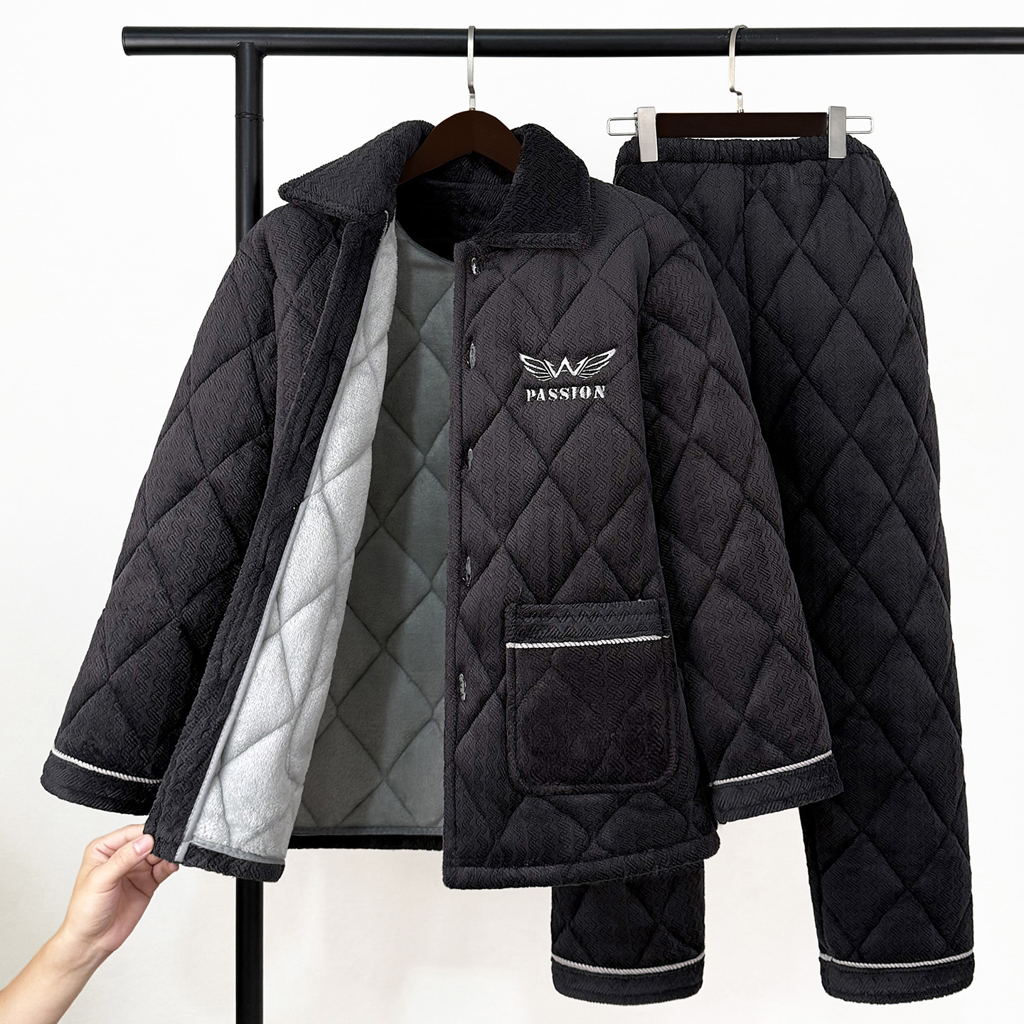 男冬季家居服套装保暖加厚睡衣