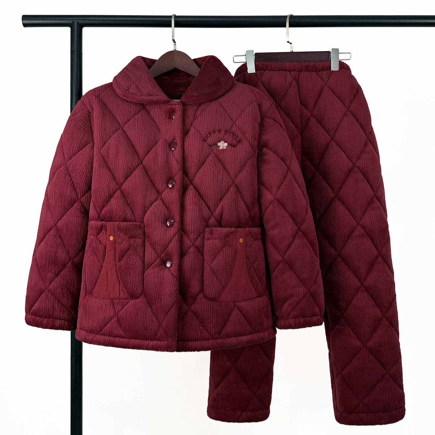 中老年人睡衣女士加绒加厚三层夹棉保暖棉袄妈妈秋冬季家居服套装