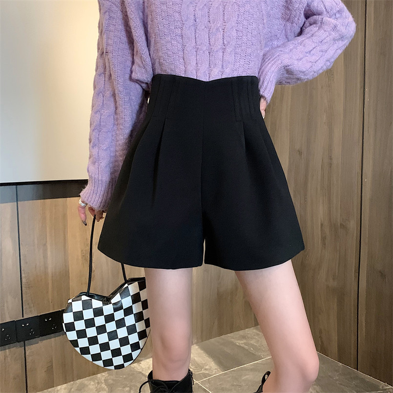 毛呢短裤女外穿秋冬2022新款韩版高腰显瘦休闲百搭a字阔腿靴裤子