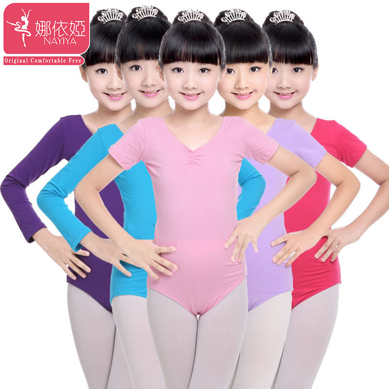 幼儿童舞蹈服练功服长短袖春季夏女孩芭蕾裙考级蝴蝶结棉形体服