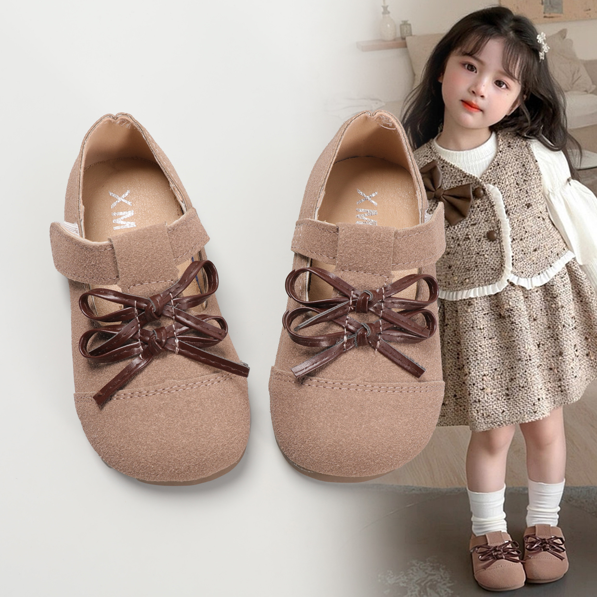 韩版反绒皮魔术贴勃肯鞋女童圆头蝴蝶结公主鞋舒适百搭单鞋小皮鞋,童鞋/婴儿鞋/亲子鞋,皮鞋,淘宝优惠券,粉丝福利购,淘宝优惠卷