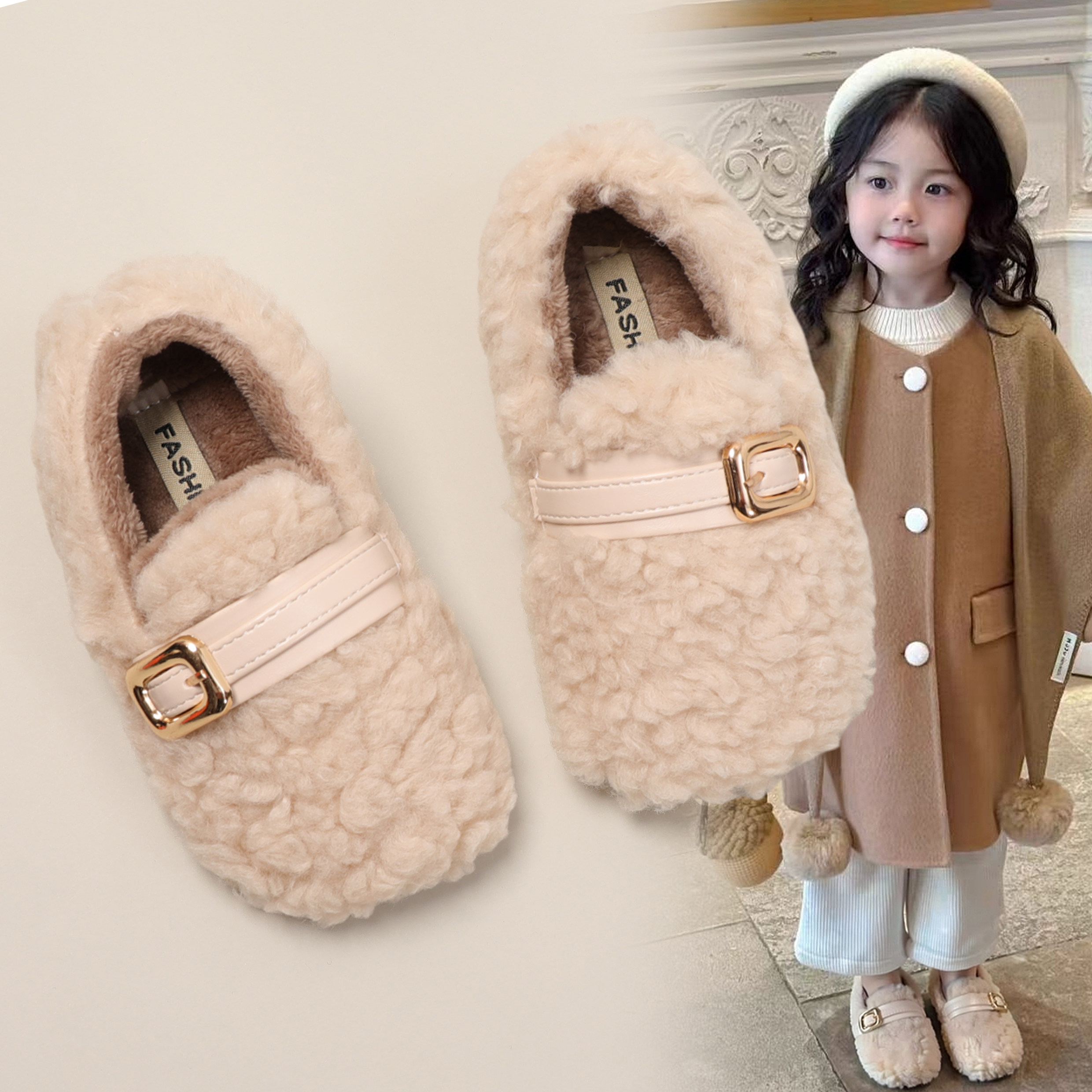 女童保暖毛毛鞋2025冬季新款儿童加绒公主棉鞋宝宝二棉软底豆豆鞋,童鞋/婴儿鞋/亲子鞋,棉鞋,淘宝优惠券,粉丝福利购,淘宝优惠卷