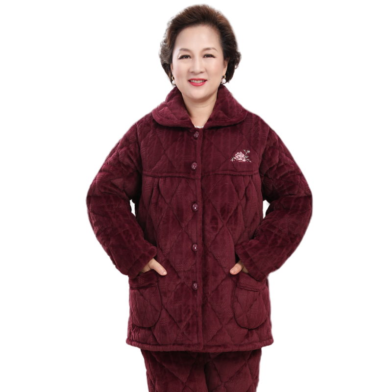 妈妈女珊瑚绒老人睡衣冬季