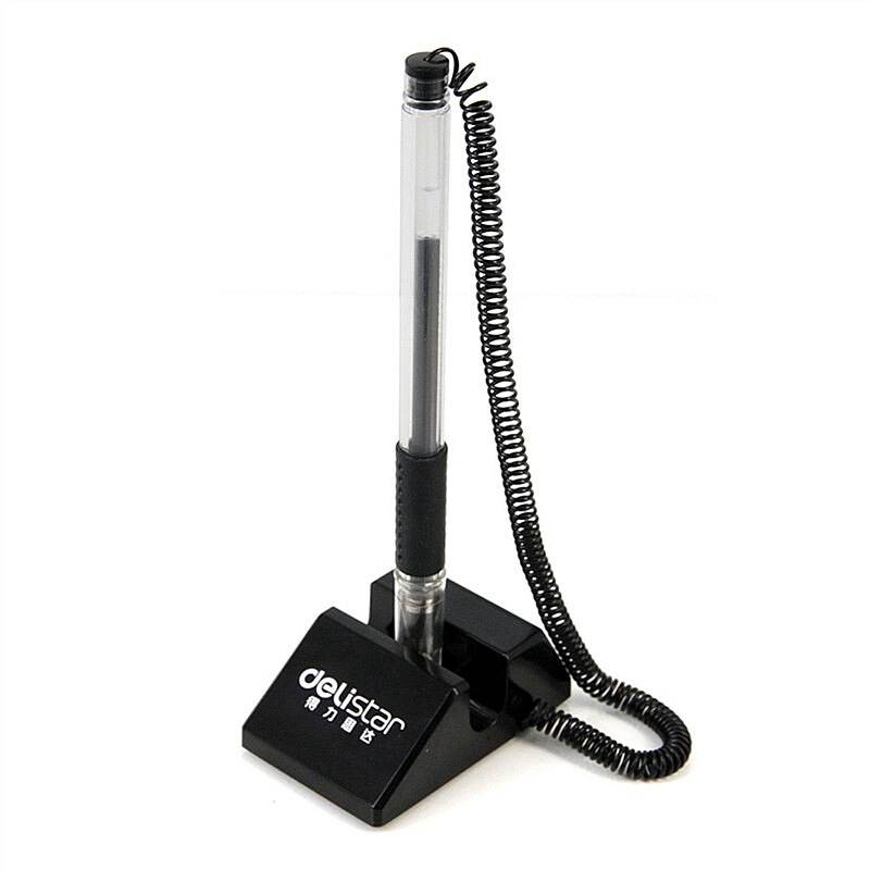 台笔固定签字笔桌面柜台可粘贴固定带绳吧台笔银行前台碳素笔水笔黑色