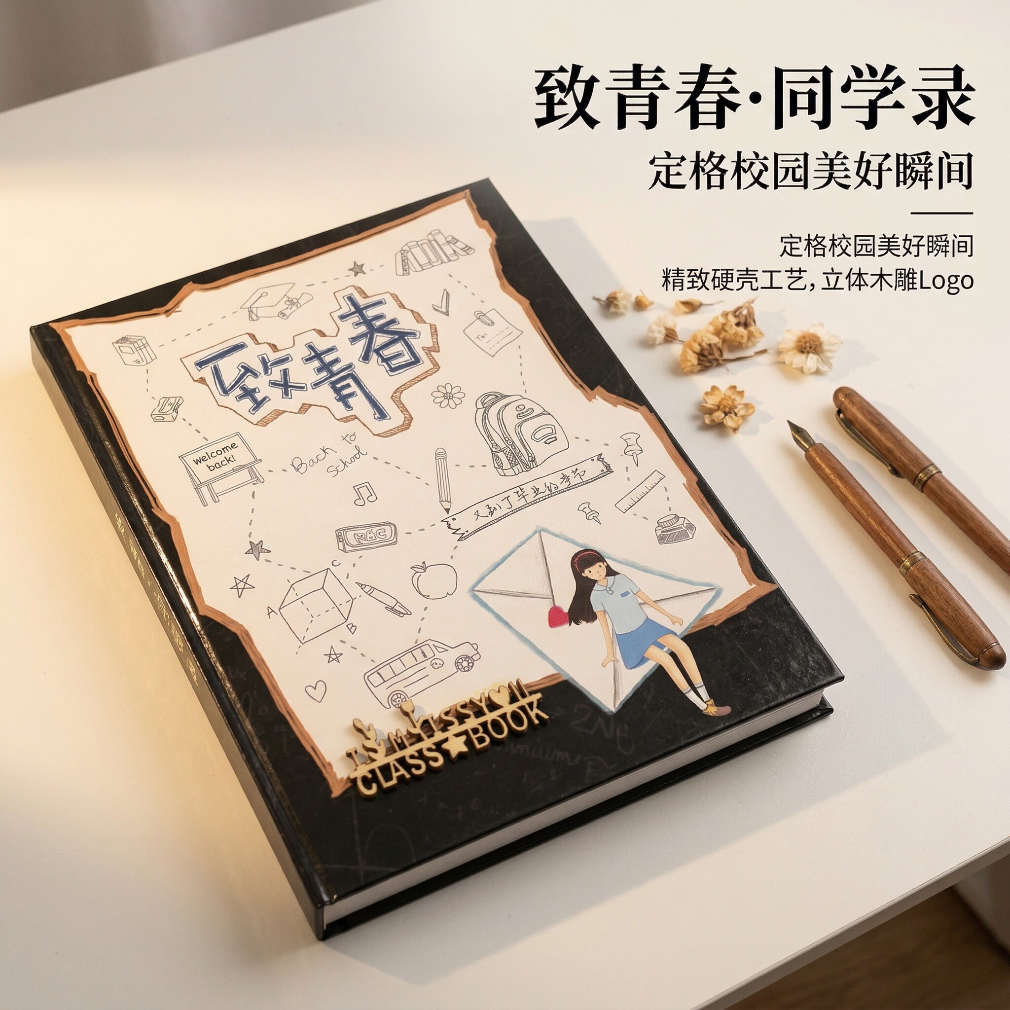 致青春同学录纪念册小学生六年级毕业同学录2026新款高颜值不撞款立体木雕初中生初三毕业留言本ing风小众 - 实物图