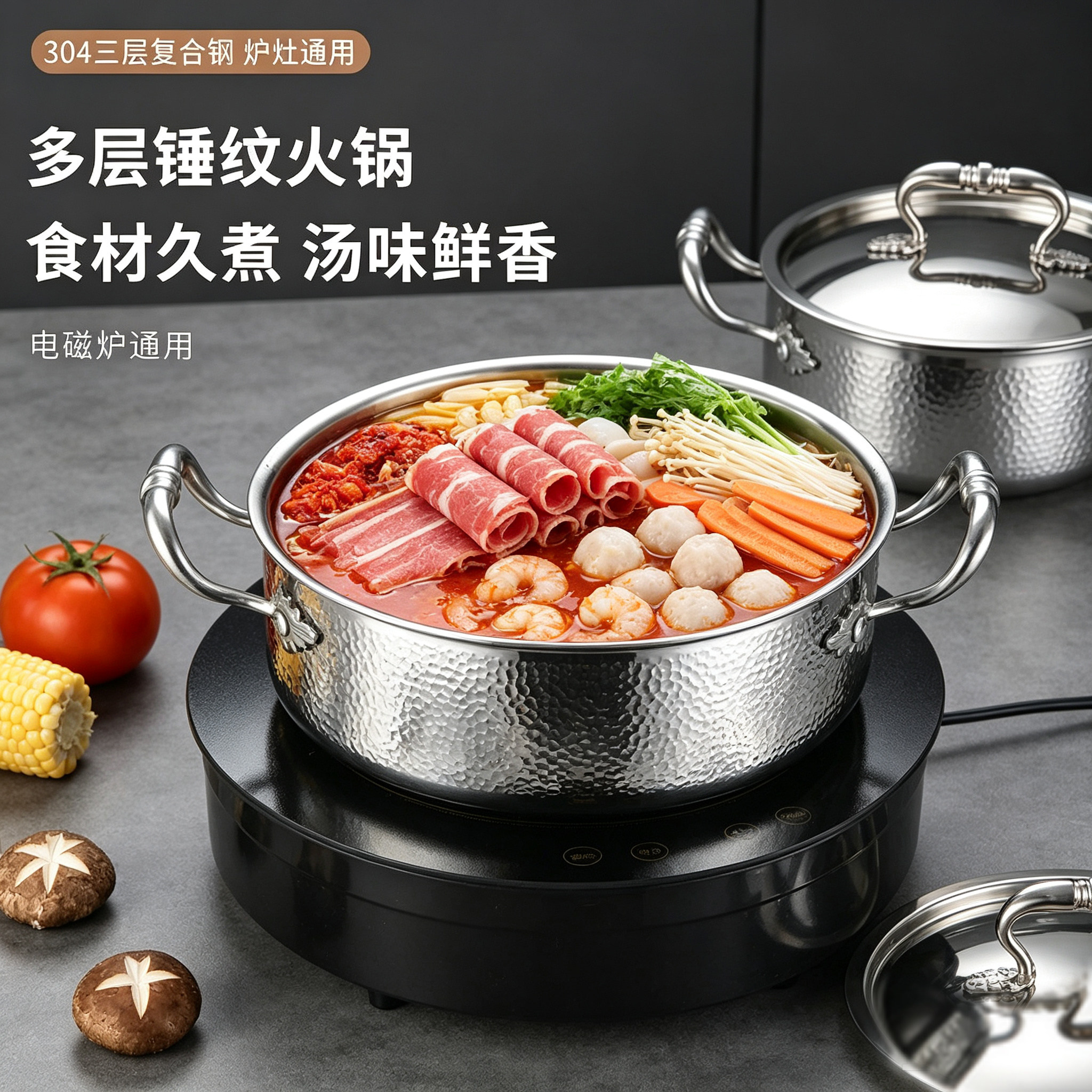 潮汕牛肉清汤火锅三层钢304