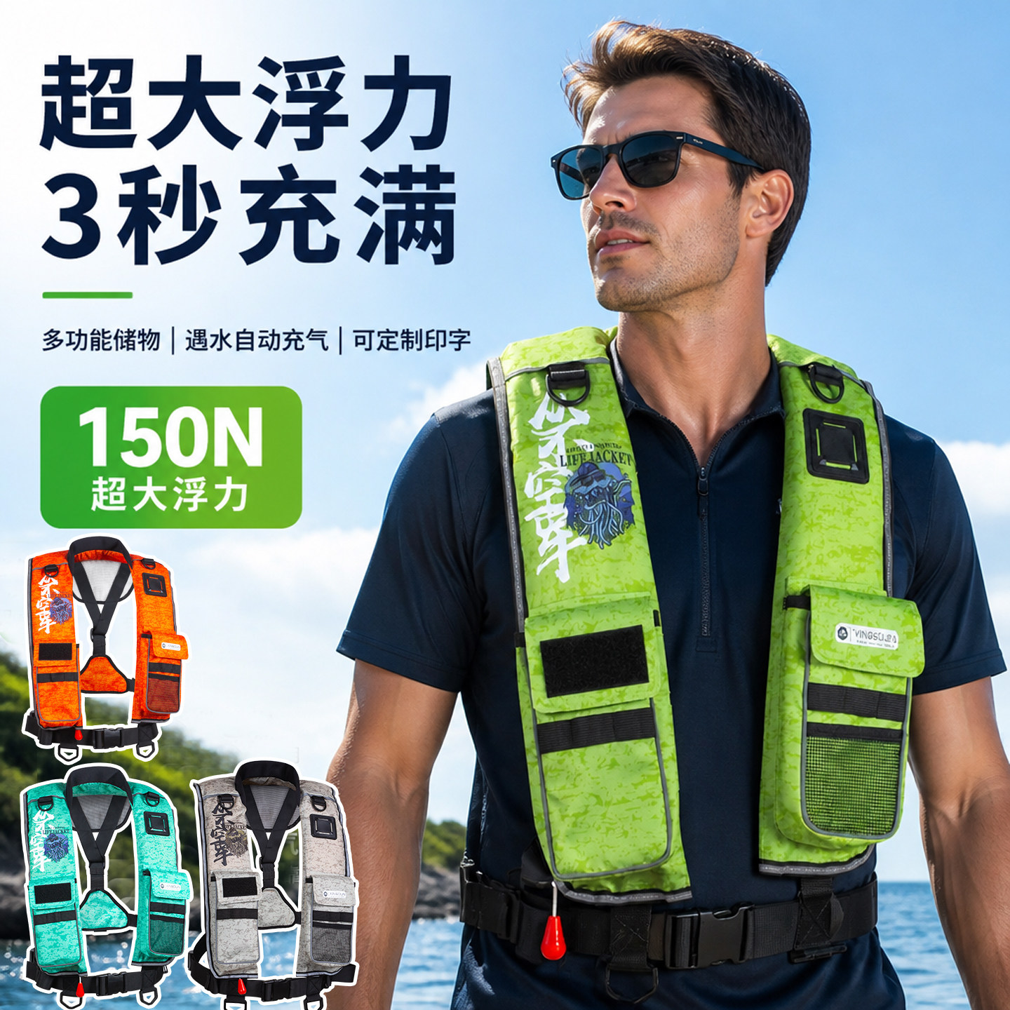 钓鱼救生衣自动充气式大浮力矶钓专用专业路亚海钓便携成人救生衣