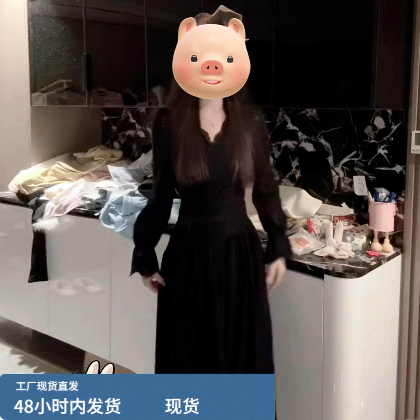 2025新款御姐感黑色蕾丝连衣裙子女秋冬季穿搭气质款长裙内搭打底,运动/瑜伽/健身/球迷用品,瑜伽短裙,淘宝优惠券,粉丝福利购,淘宝优惠卷