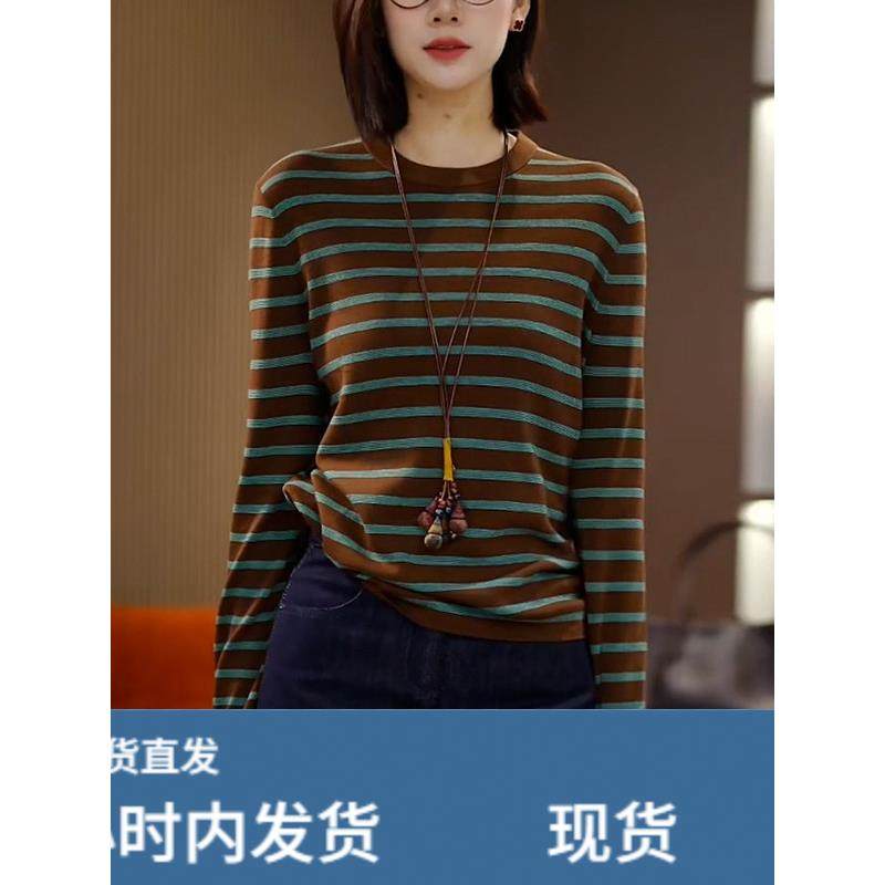 咖色条纹长袖t恤女2025秋季新款时尚别致内搭打底衫德绒休闲上衣,模玩/动漫/周边/娃圈三坑/桌游,Cosplay女装/cos女装,淘宝优惠券,粉丝福利购,淘宝优惠卷