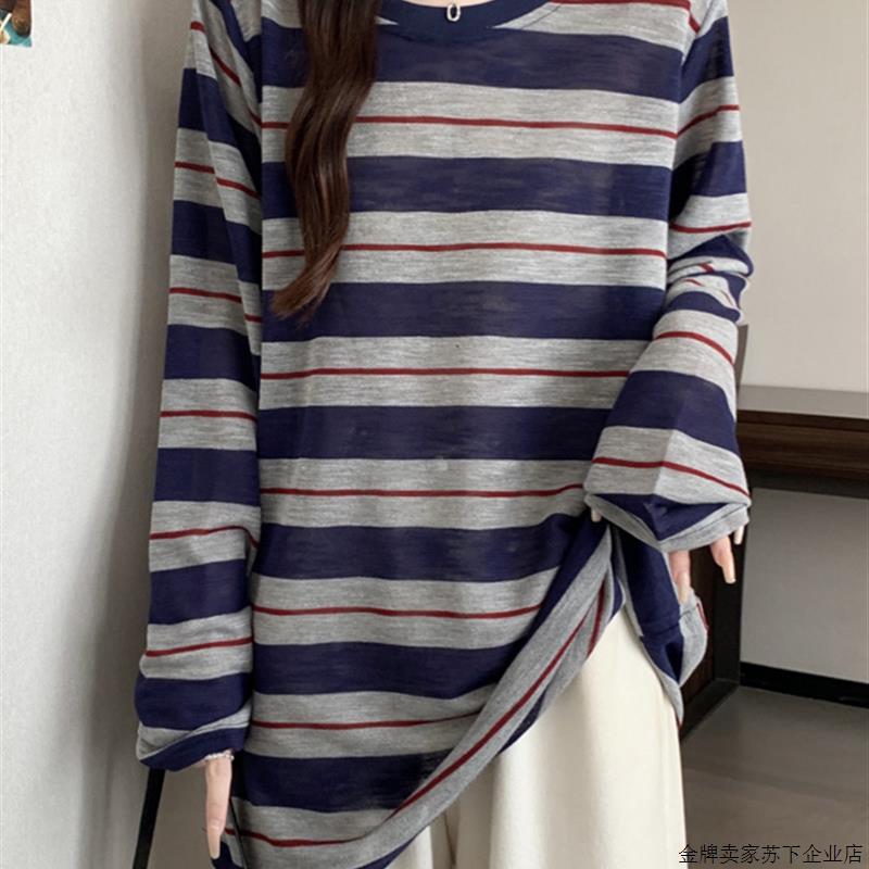 加码女装2025新超级好看独特的美丽上衣初秋韩式宽松的腹部覆盖条