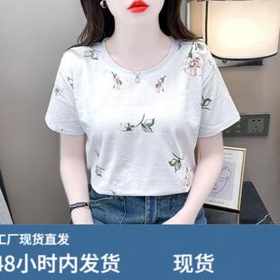 夏季白色T恤女ins宽松时尚印花百搭薄款短袖女款休闲显瘦上衣百搭
