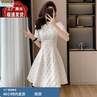 新中式短款白色旗袍连衣裙2025夏季新款小个子显瘦短裙小白裙女夏
