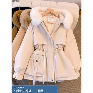 大码女装2025秋冬新款派克服短款羽绒棉服胖妹妹宽松毛领连帽外套