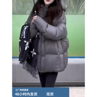 鹅绒女式羽绒服冬季2025新款中长高端连帽加厚韩式保暖面包夹克