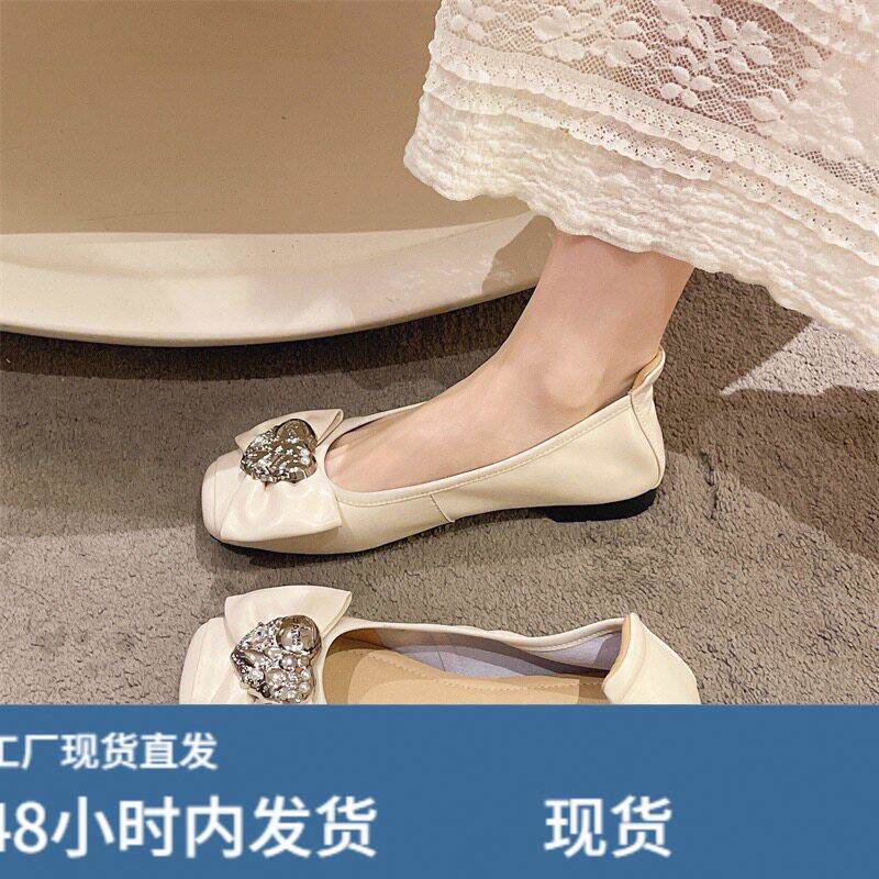蝴蝶结平跟女鞋真陂韩版平底鞋百搭蛋卷鞋方头浅口单鞋女羊铍瓢鞋