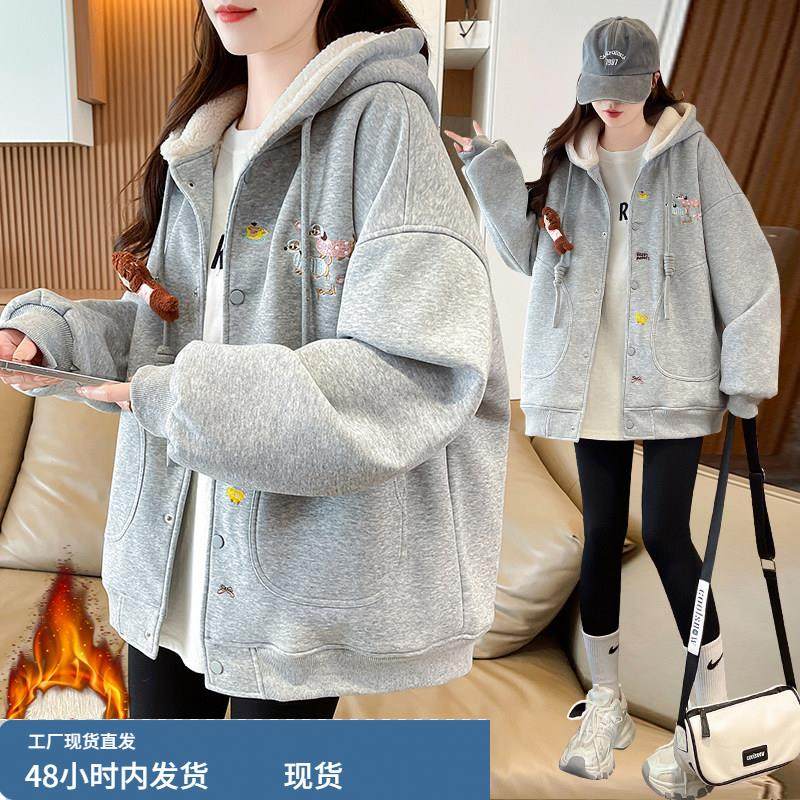 加绒加厚学院风外套2025冬季新款宽松初高中学生连帽卫衣棉服女