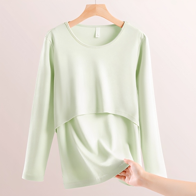哺乳秋衣上衣纯棉孕妇保暖内衣秋冬款喂奶睡衣月子服带胸垫打底衫 — 8