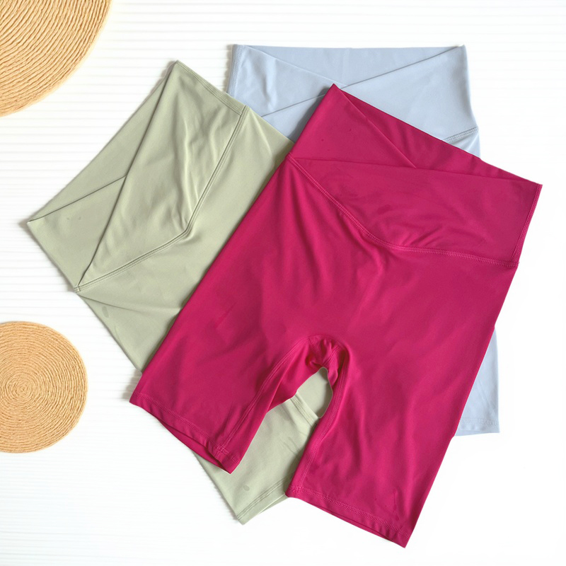 夏季交叉高腰锦氨裸感运动短裤