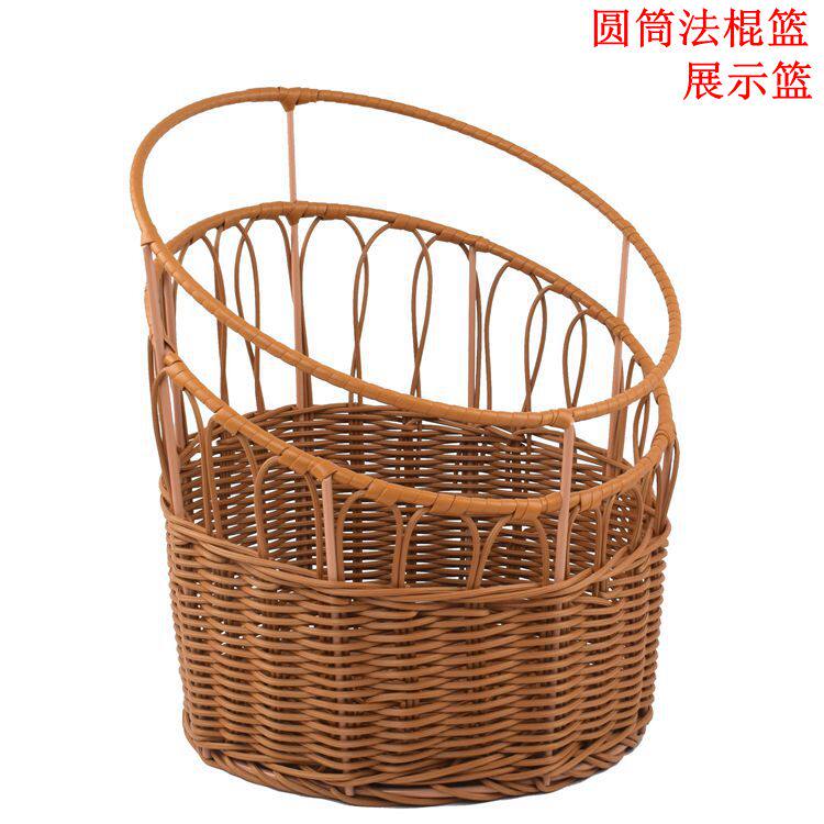 仿藤圆筒型收纳篮加粗不锈钢骨架烘焙法棍面包篮展示篮法式面包篮