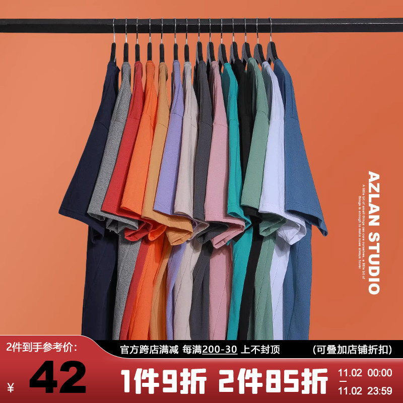 AzLan纯色短袖t恤女2023早春新款韩版宽松纯棉圆领半袖白色打底衫