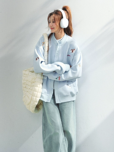 Милая толстовка, осенняя куртка, кардиган, с вышивкой, оверсайз