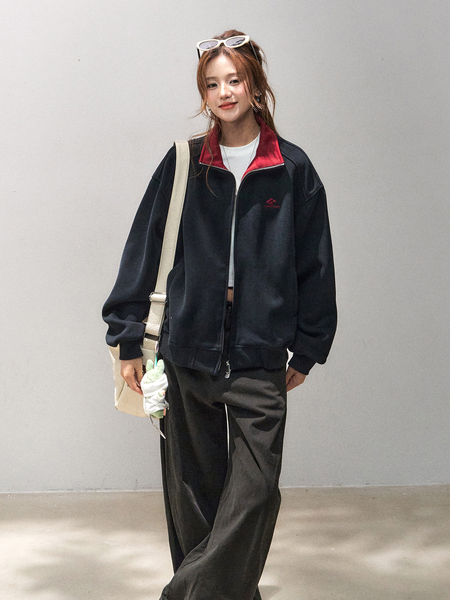 American-Style Letter Embroidered Stand-Up Collar Jacket for Women 2025 New Zipper Cardigan Loose Casual Jacket