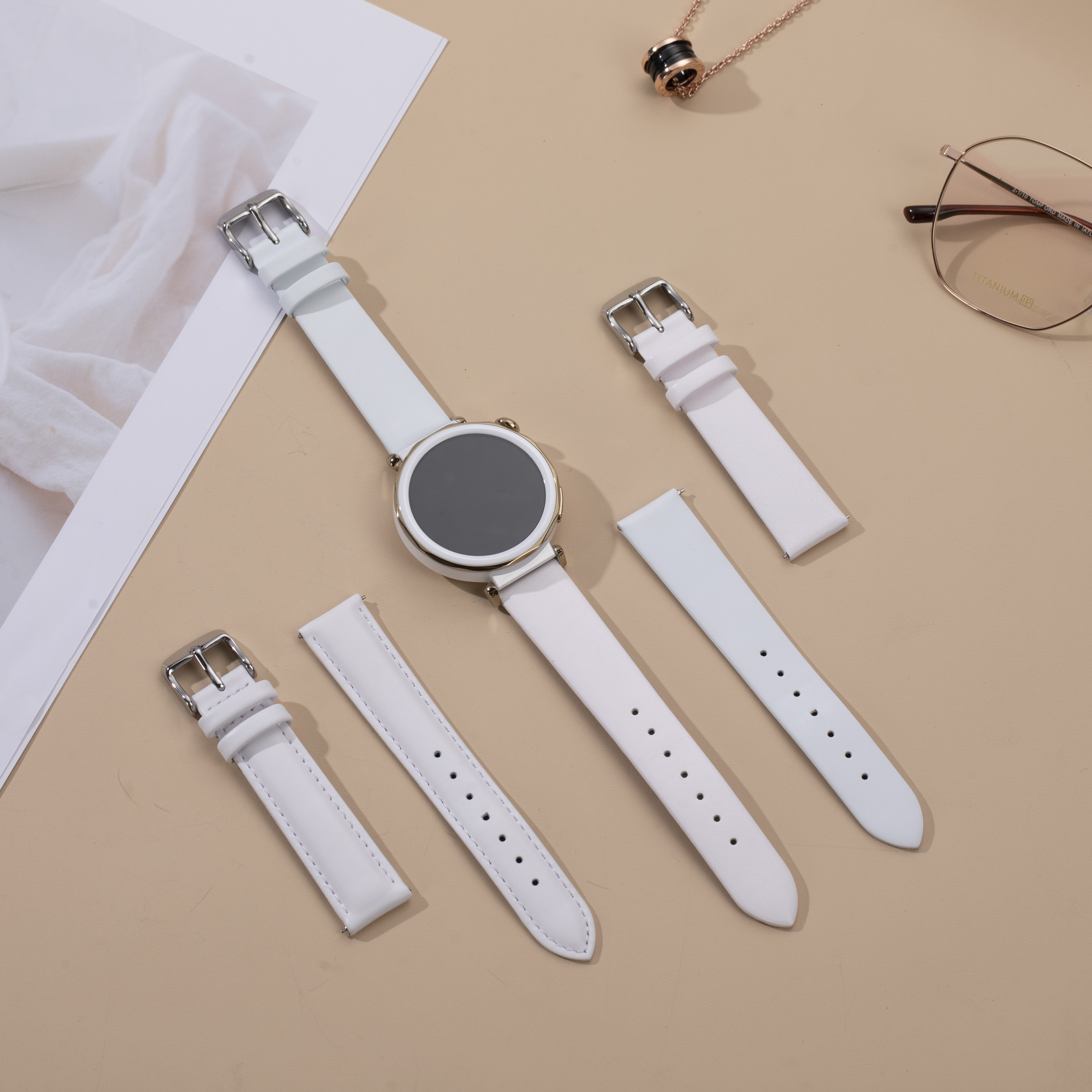 白色牛皮表带 适用于华为watch手表GT4/GT5 41mm女款表带18mm真皮