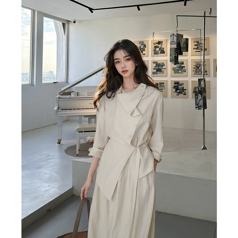 【清悠】新中式知识分子风套装小众设计感长袖上衣+半身裙两件套