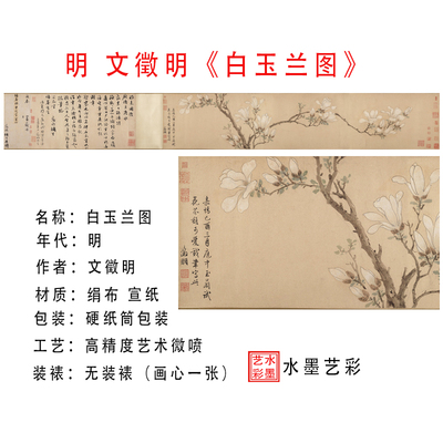 文徵明白玉兰高清艺术微喷画心