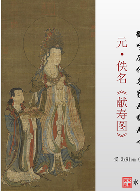 元代佚名献寿图微喷打印宋元工笔人物画临摹画稿复制画心参考大图