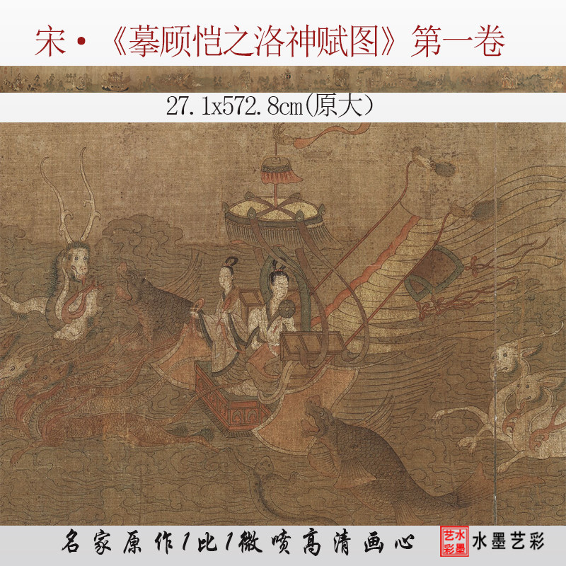 宋佚名 暮顾恺之洛神赋图 第一卷微喷临摹古画画稿复制原大画心